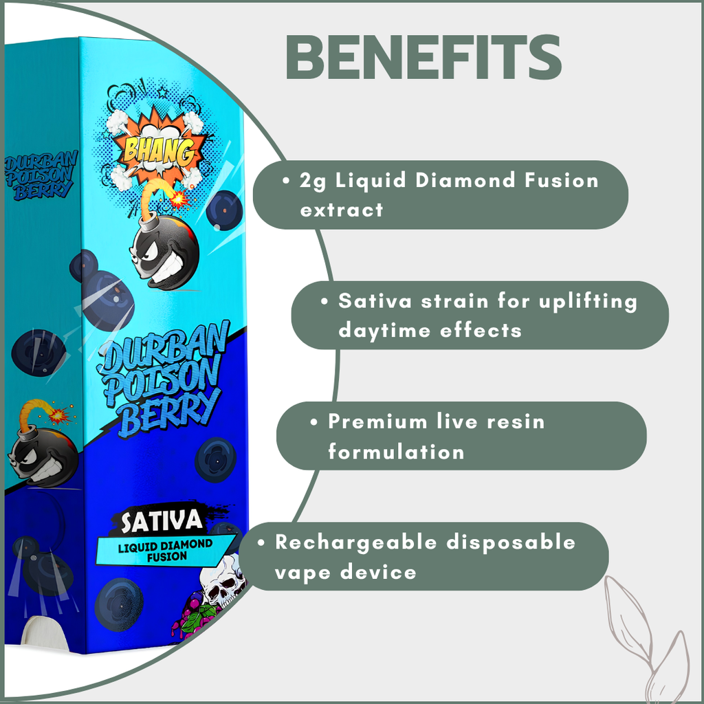 Bhang Bars Liquid Diamond Fusion THC Vapes 2g - Durban Poison Berry (Sativa)