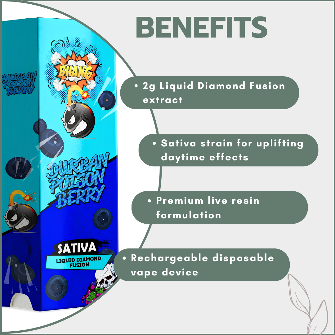 Bhang Bars Liquid Diamond Fusion THC Vapes 2g - Durban Poison Berry (Sativa)