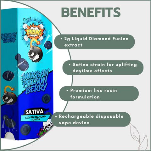 Bhang Bars Liquid Diamond Fusion THC Vapes 2g - Durban Poison Berry (Sativa)
