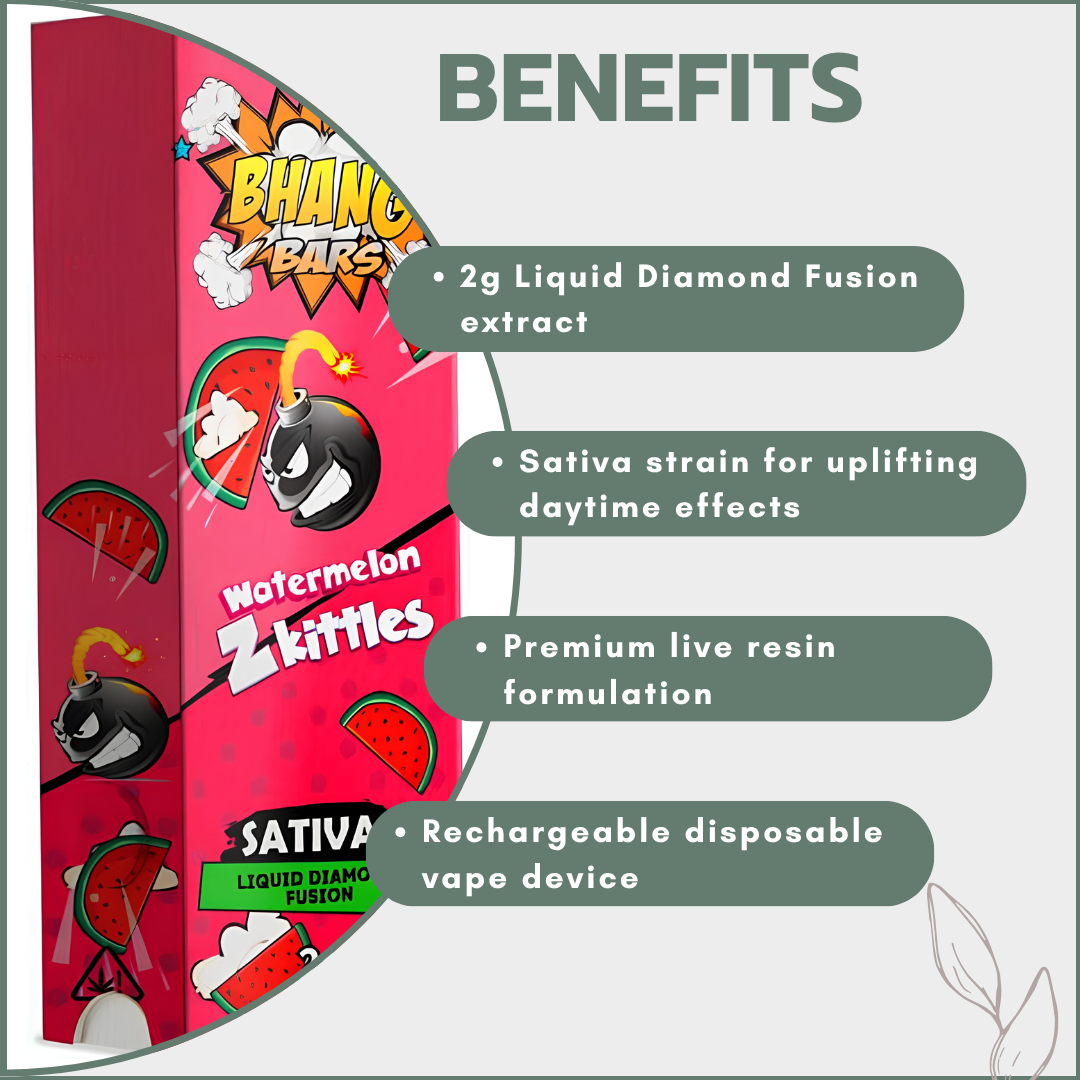 Bhang Bars Liquid Diamond Fusion THC Vapes 2g - Watermelon Zkittles (Sativa)