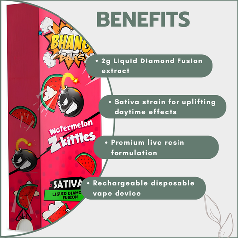 Bhang Bars Liquid Diamond Fusion THC Vapes 2g - Watermelon Zkittles (Sativa)