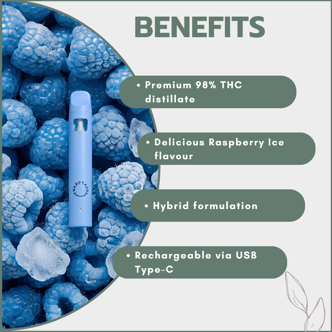 Happy Hits Disposable Vapes 1ml - Raspberry Ice (Hybrid)