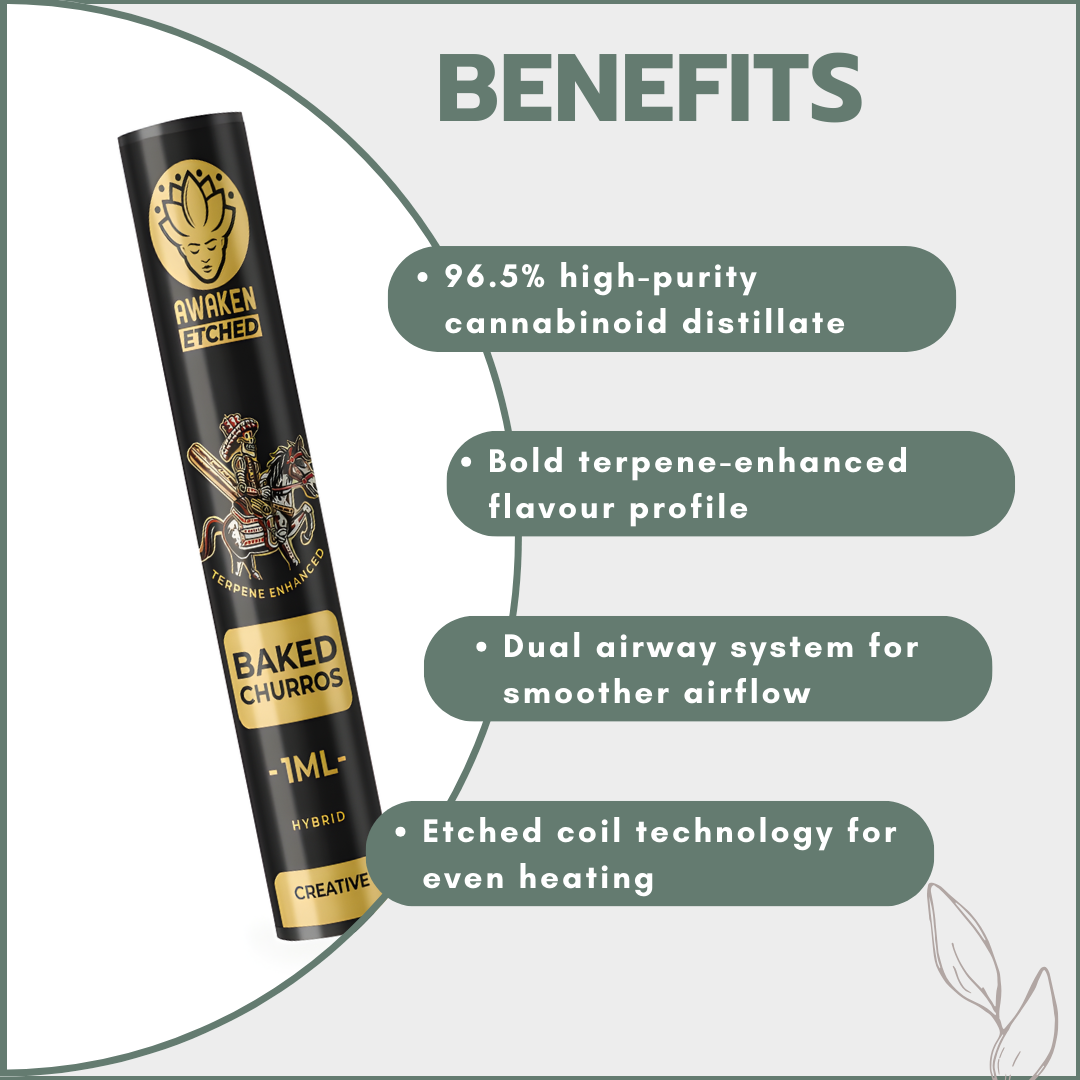 Awaken® Vape Etched Cartridges 1ml - Baked Churros (Hybrid)
