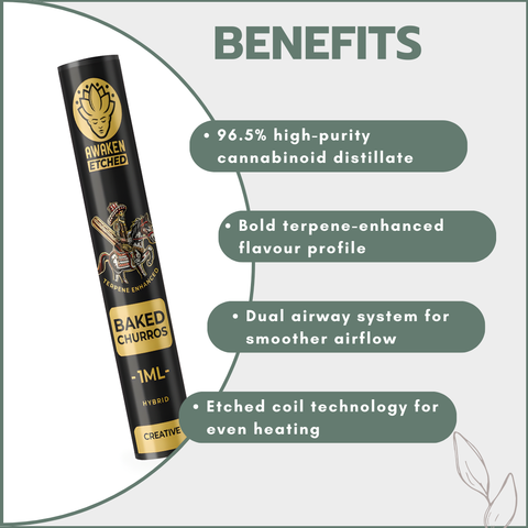 Awaken® Vape Etched Cartridges 1ml - Baked Churros (Hybrid)