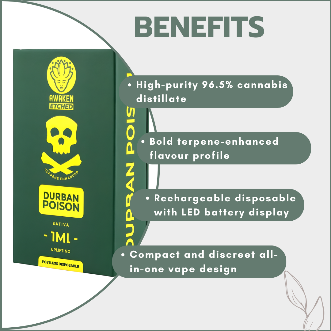 Awaken® Etched Disposable Vape 1ml - Durban Poison (Sativa)