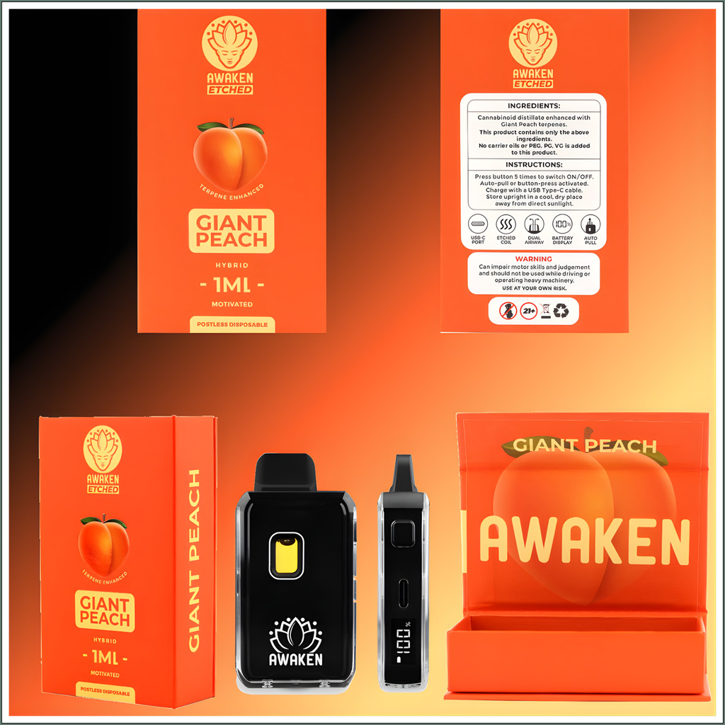 Awaken® Etched Disposable Vape 1ml - Giant Peach (Hybrid)