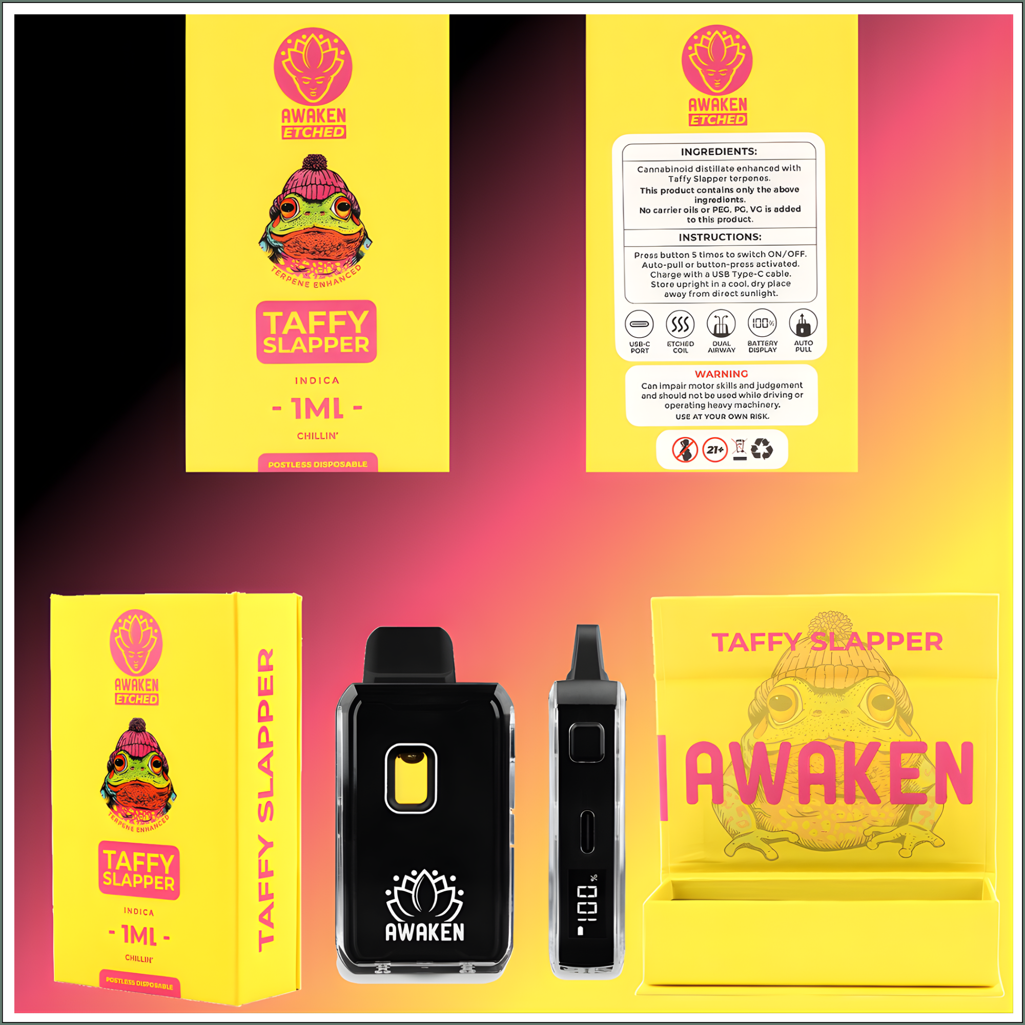 Awaken® Etched Disposable Vape 1ml - Taffy Slapper (Indica)