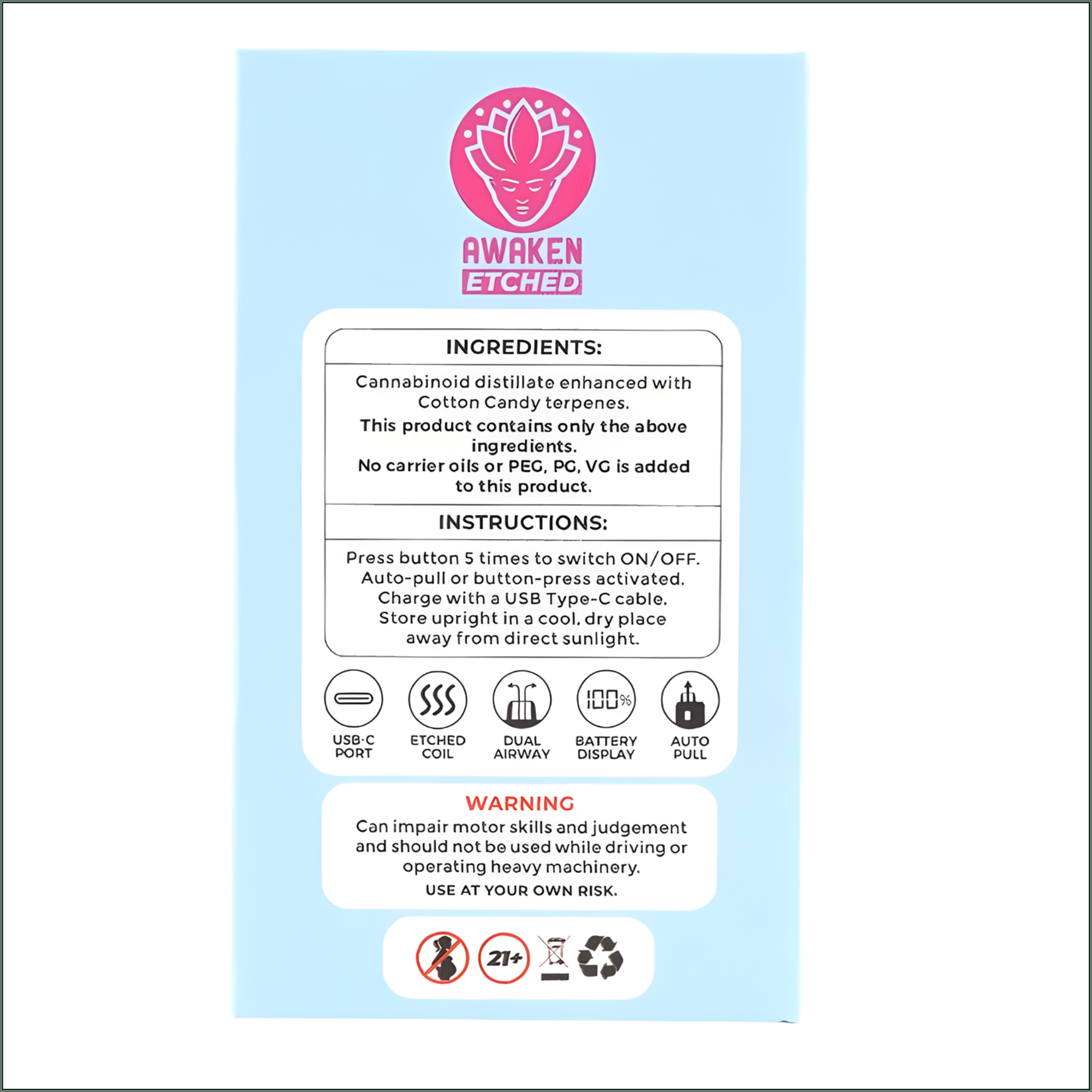 Awaken® Etched Disposable Vape 1ml - Cotton Candy (Hybrid)