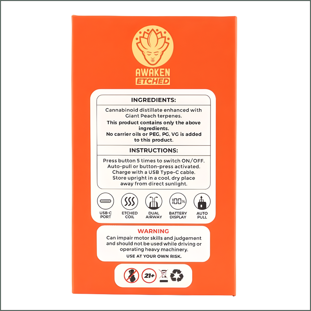 Awaken® Etched Disposable Vape 1ml - Giant Peach (Hybrid)