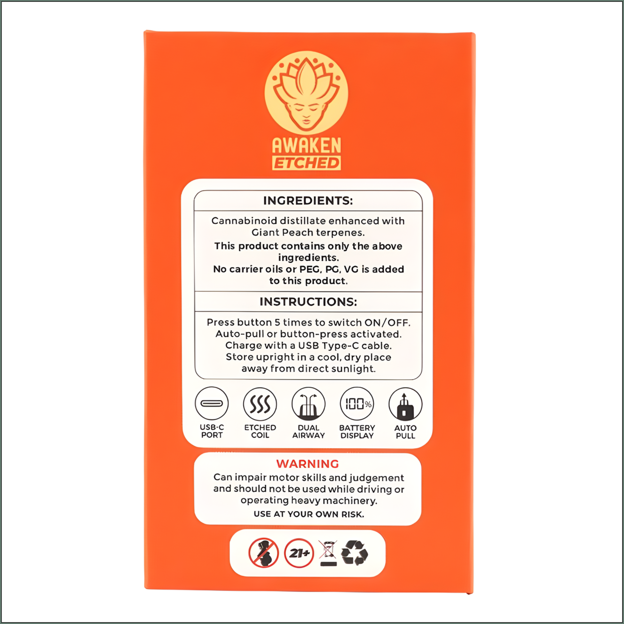 Awaken® Etched Disposable Vape 1ml - Giant Peach (Hybrid)