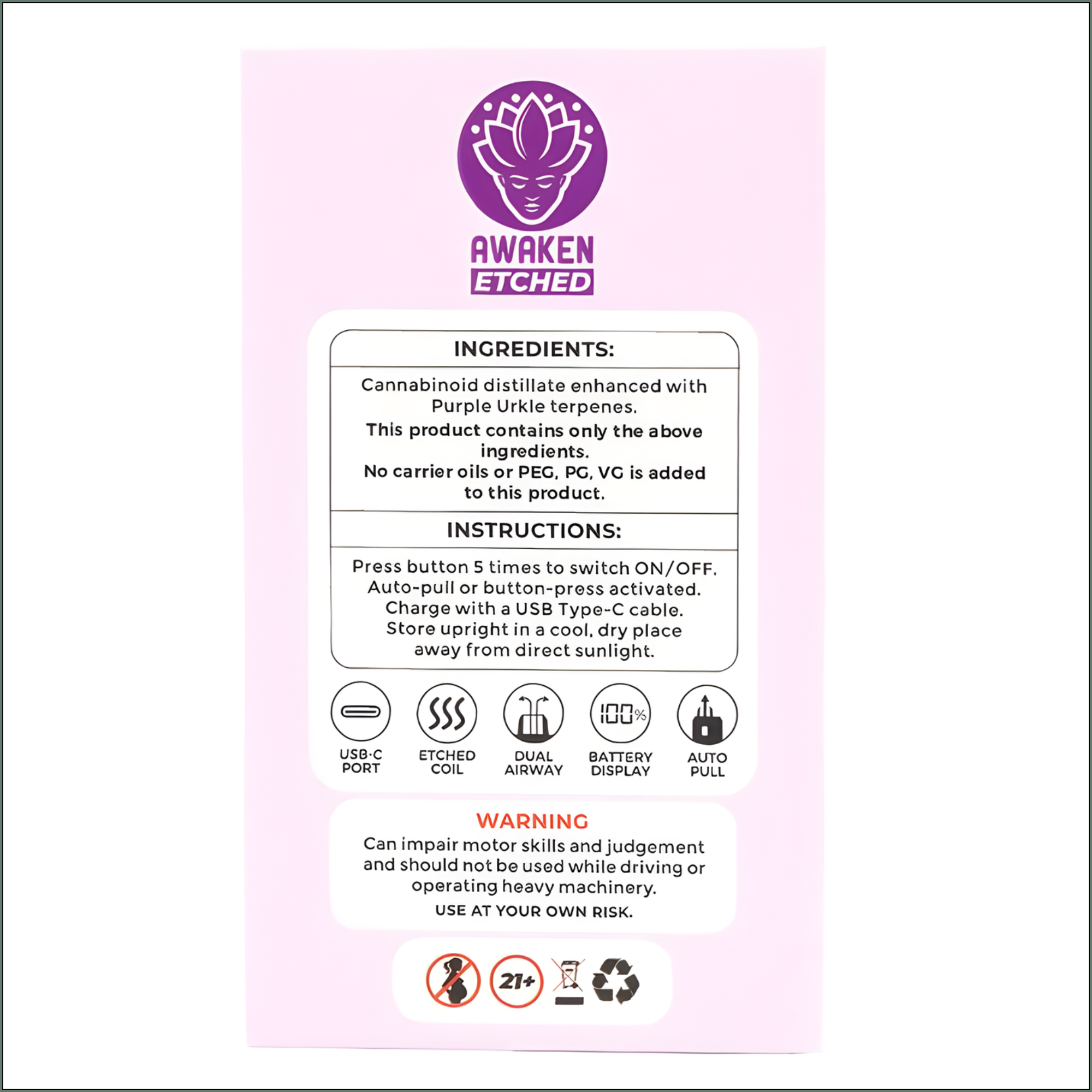 Awaken® Etched Disposable Vape 1ml - Purple Urkle (Indica)
