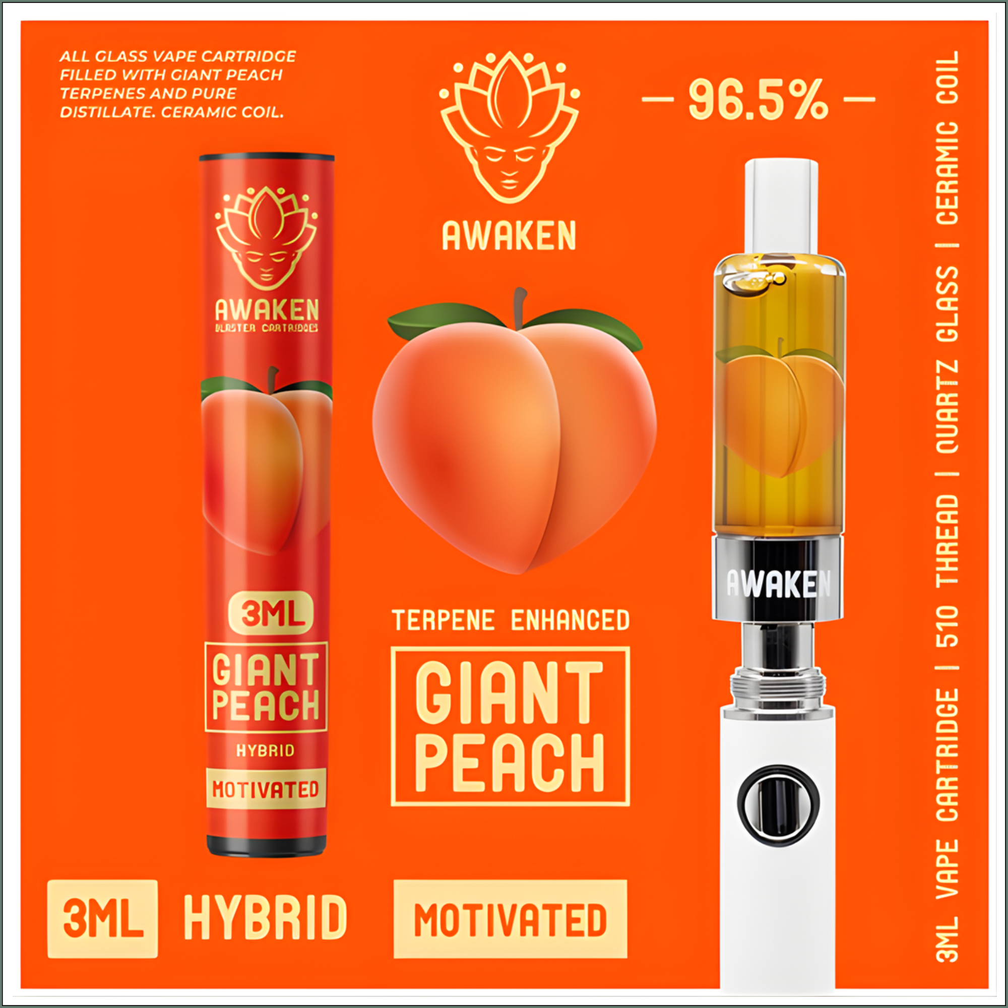 Awaken® Vape Blaster Cartridges 3ml - Giant Peach (Hybrid)