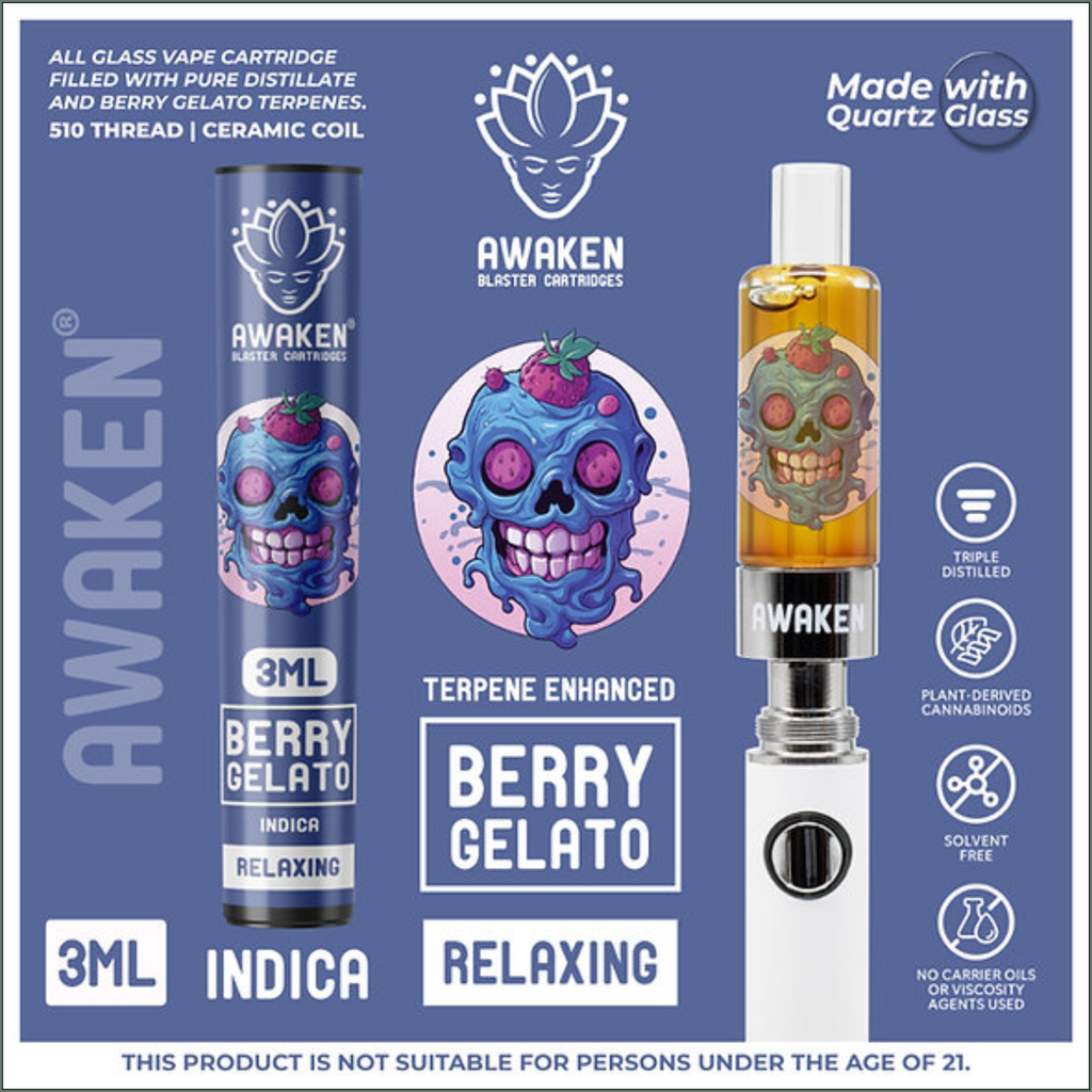 Awaken® Vape Blaster Cartridges 3ml - Berry Gelato (Indica)